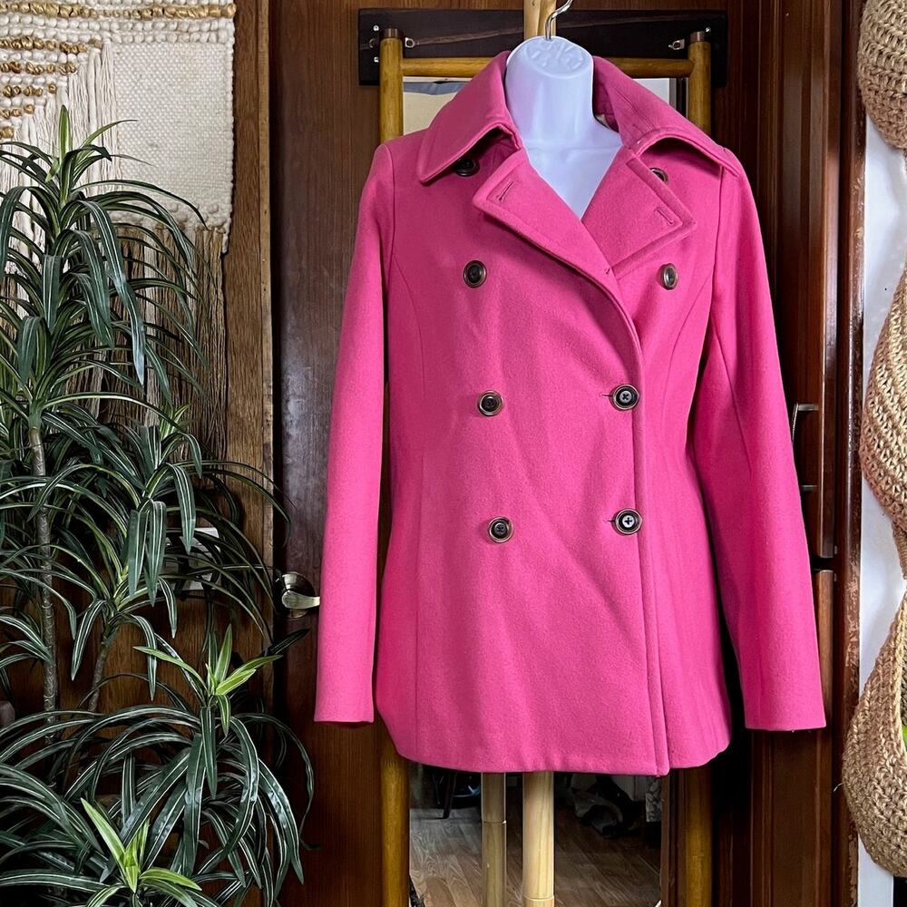 Vintage Y2K J.Crew Wool Peacoat Womens TM Pink Thinsulate Double Breasted Coat - Picture 1 of 16